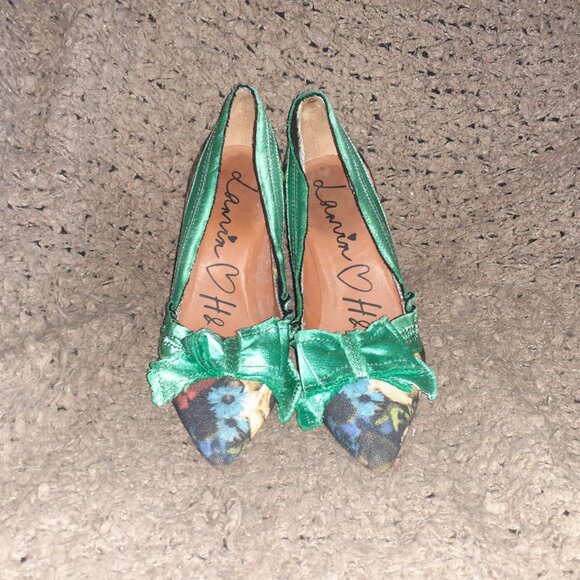 LANVIN H&M-Floral-Mirrored Heels Pumps-Bow Accent-Sz 40/9-Excellent - Picture 3 of 7